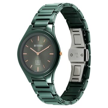Titan Edge Ceramic Quartz in Glossy Green Dial Watch for Women