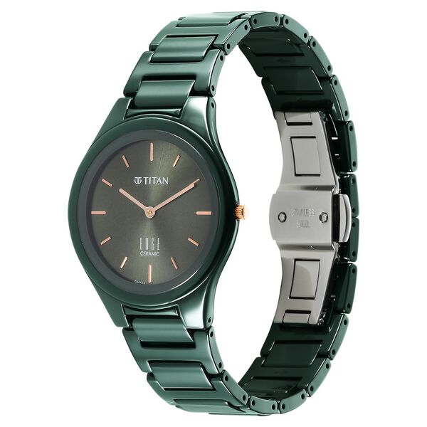 Titan Edge Ceramic Quartz in Glossy Green Dial Watch for Women - image number 2