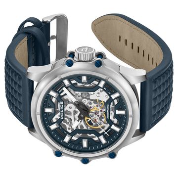 Police Automatic With Self Winding Blue Dial Blue Color Leather Strap Watch For Men
