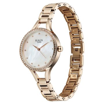 Titan Raga Showstopper Quartz Analog Mother Of Pearl Dial Metal Strap Watch For Women