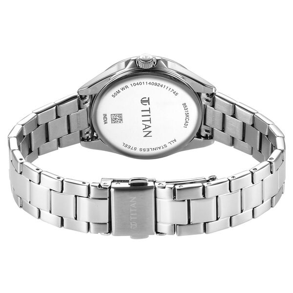 Titan Glamour Quartz Multifunction Black Dial Silver Stainless Steel Strap Watch For Women - image number 4