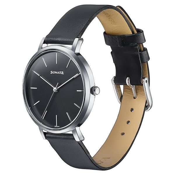 Sonata Pastel Play Quartz Analog Black Dial Leather Strap Watch For Women - image number 2