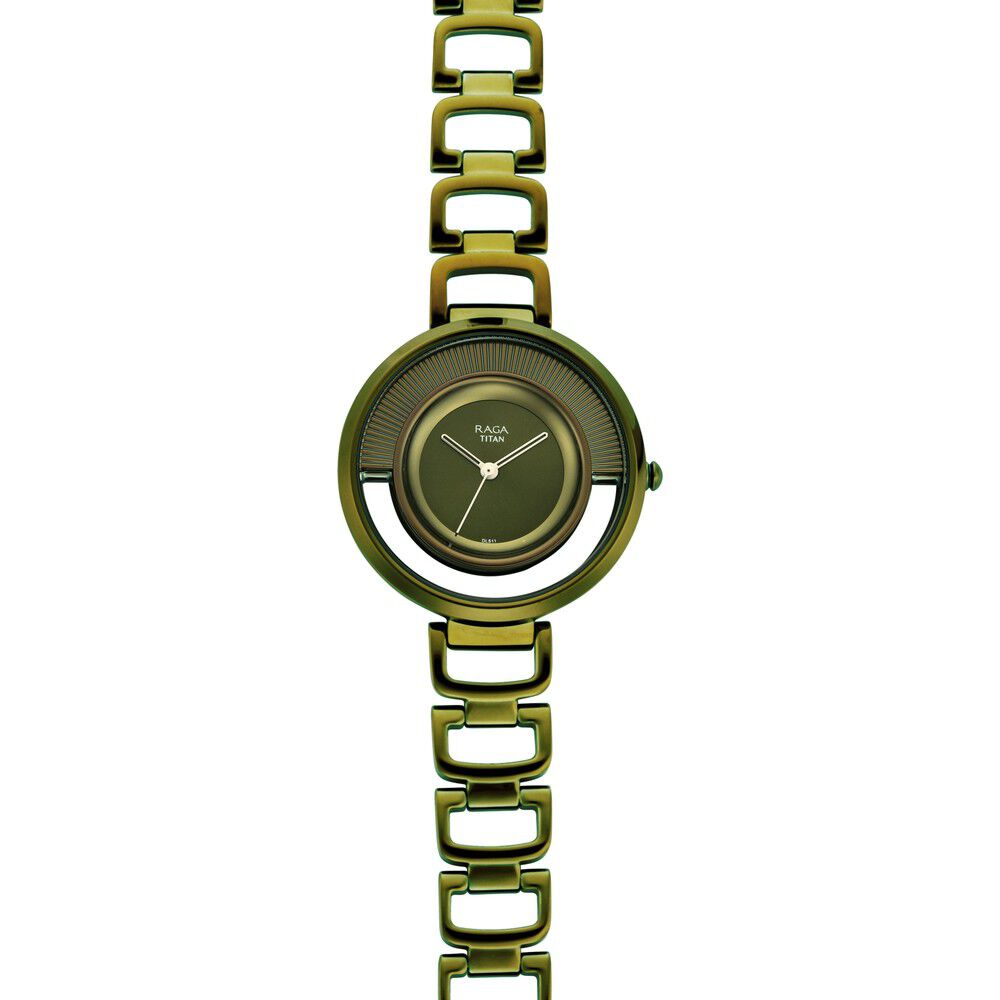 Buy Online Titan Raga Moments Of Joy Green Dial Women Watch With Metal Strap 95140qm01 p Titan