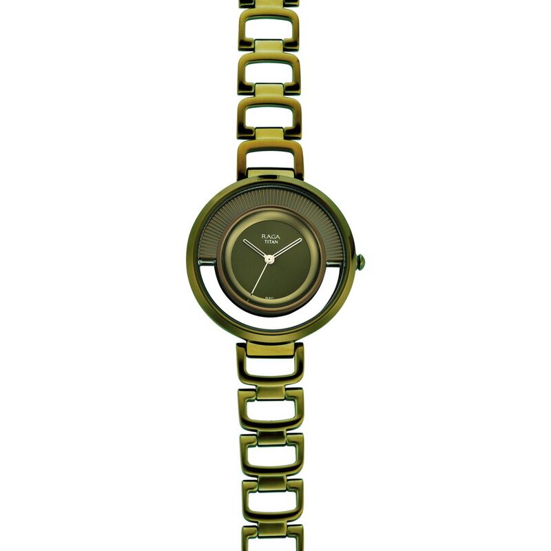 Titan Raga Moments Of Joy Green Dial Women Watch With Metal Strap - image number 2