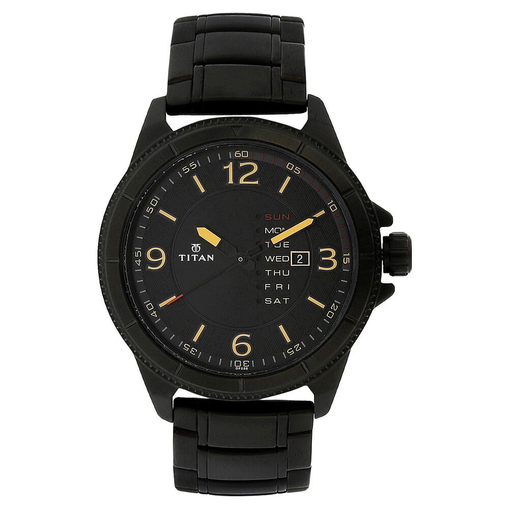 Buy Online Titan Quartz Analog with Day and Date Black Dial Stainless Steel Strap Watch for Men ns1701nm01 Titan
