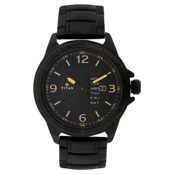 Titan Quartz Analog with Day and Date Black Dial Stainless Steel Strap Watch for Men - image number 0