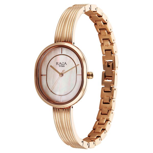 Titan Raga Contempore Quartz Analog Rose Gold Mother Of Pearl Dial Metal Strap Watch For Women - image number 2