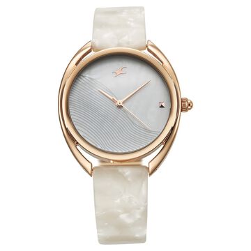 Fastrack Younique Quartz Analog Mother Of Pearl Dial Acetate And Metal Strap Watch For Girls