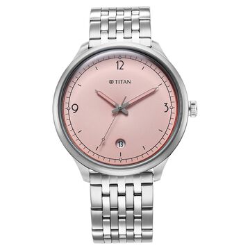 Titan Timeless Treasures Quartz Analog with Date Pink Dial With Silver Color Stainless Steel Strap Watch For Men