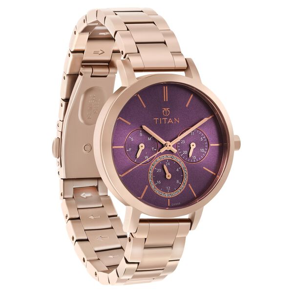 Titan Quartz Multifunction Rose Gold Dial Stainless Steel Strap Watch for Women - image number 1