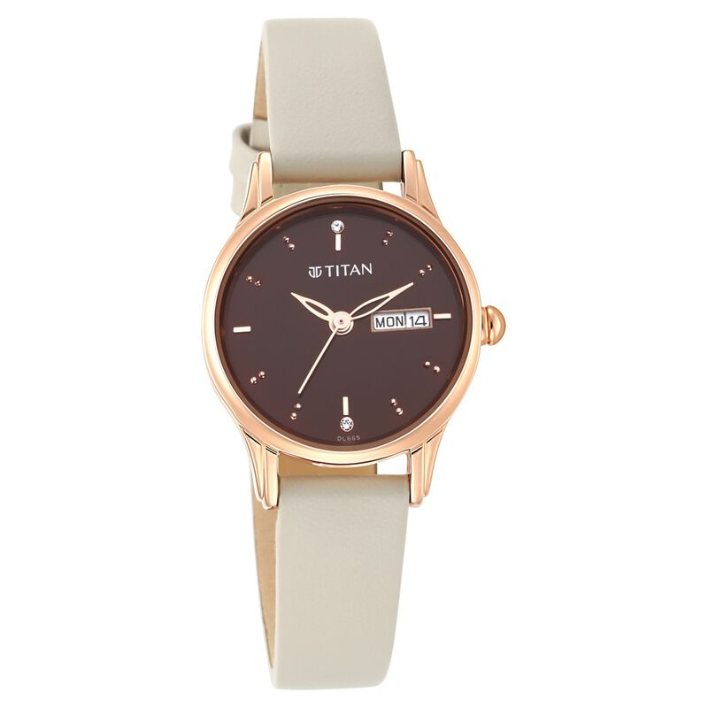 Titan Women's Lagan Chic: Studded Brown Dial watch with & Elegant Hands - image number 0