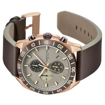 Kenneth Cole Quartz Chronograph Grey dial Leather Strap Watch for Men