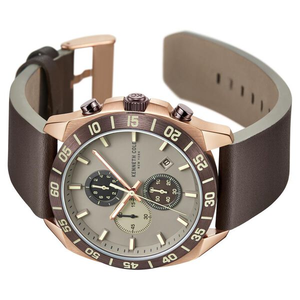 Kenneth Cole Quartz Chronograph Grey dial Leather Strap Watch for Men - image number 2