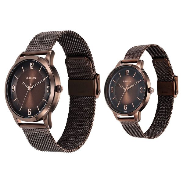Titan Bandhan Quartz Analog Brown Dial Stainless Steel Strap Watch for Couple - image number 2