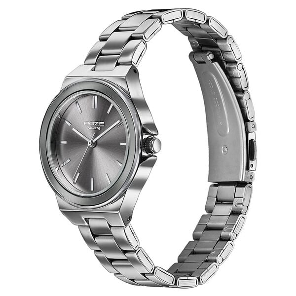 Sonata Poze Quartz Analog Grey Dial Silver Colour Stainless Steel Strap Watch For Women - image number 4