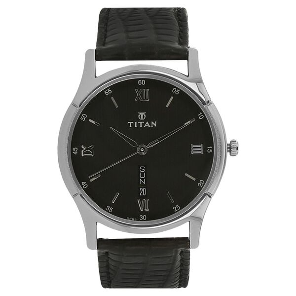 Titan Quartz Analog with Day and Date Black Dial Leather Strap Watch for Men - image number 0