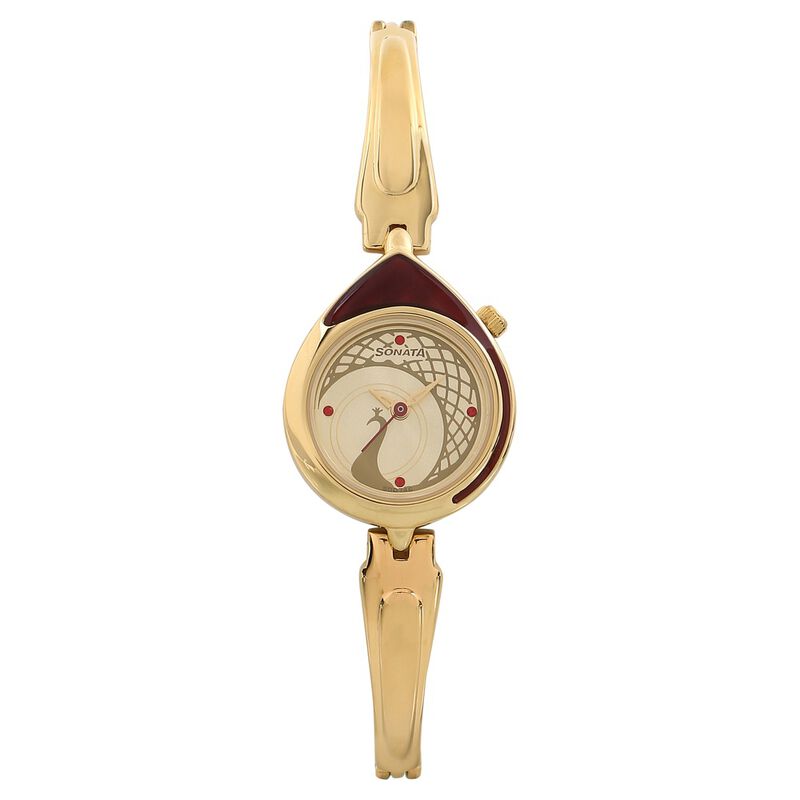 Sonata Quartz Analog Golden Dial Metal Strap Watch for Women