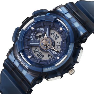 Sonata SF Spectra Quartz Digital Blue Dial Translucent Blue PU Strap Watch For Men