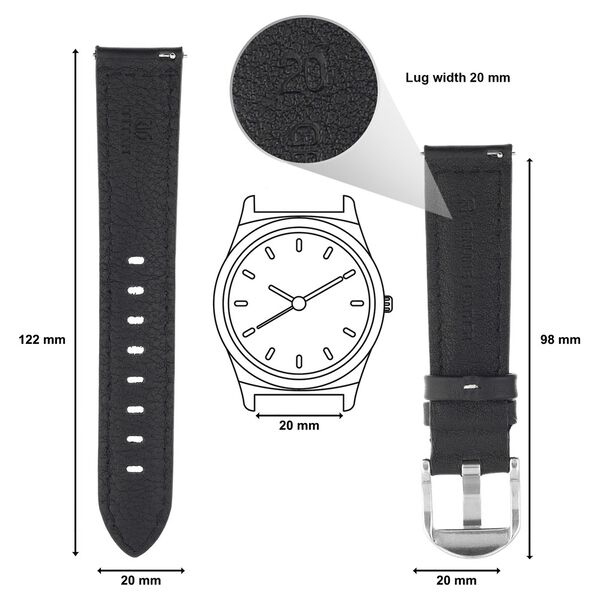 20 mm Black Genuine Leather Straps for Men - image number 1