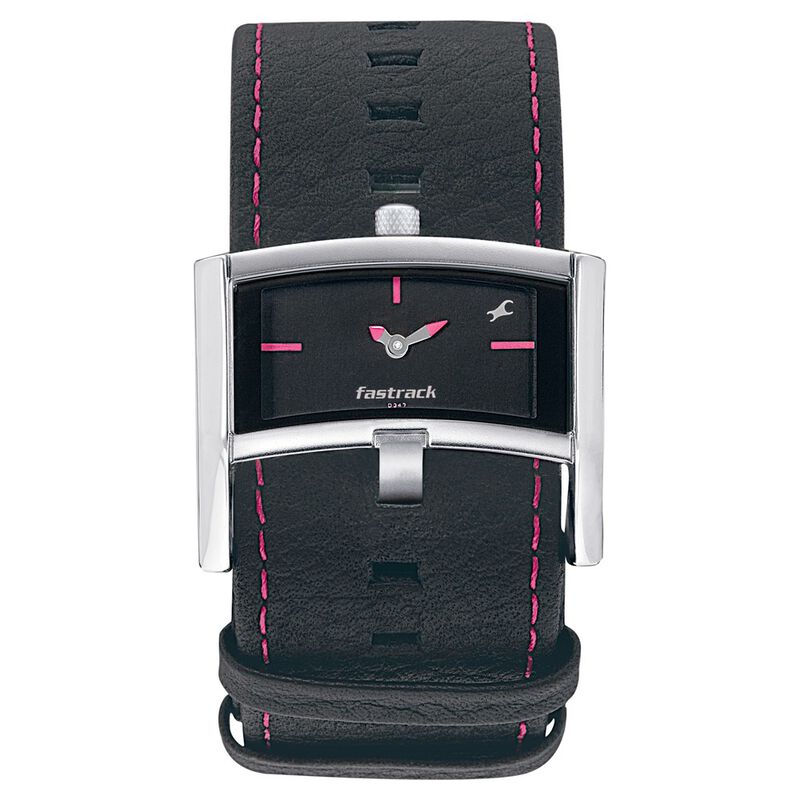 Fastrack Quartz Analog Black Dial Leather Strap Watch for Girls