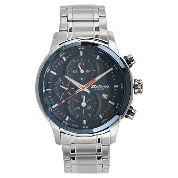 Titan Octane Quartz Chronograph Blue Round Dial Silver Stainless Steel Strap Watch For Men