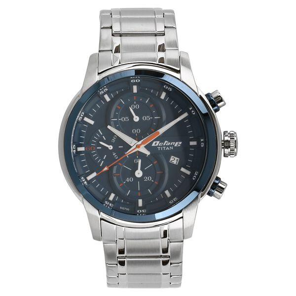 Titan Octane Quartz Chronograph Blue Round Dial Silver Stainless Steel Strap Watch For Men - image number 0