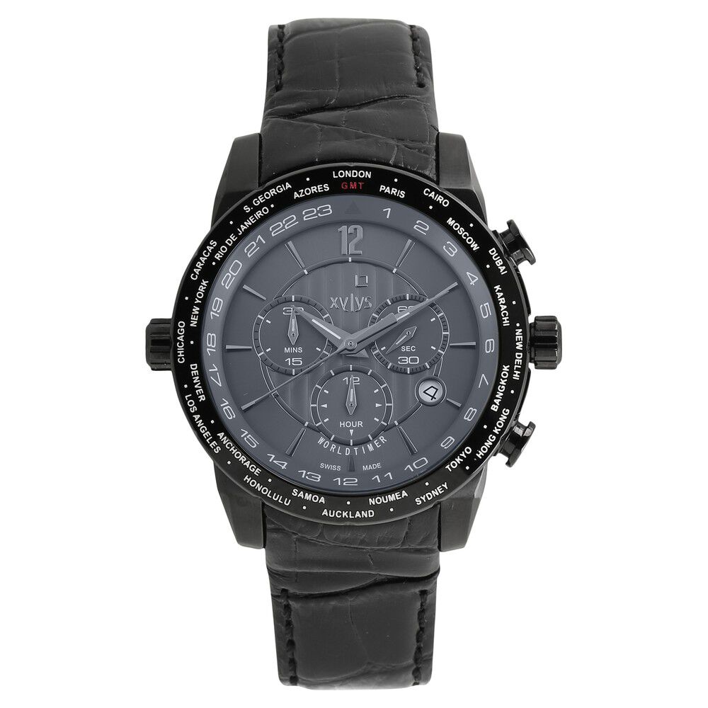 Buy Online Xylys Swiss Chronograph Black Leather Strap and Black