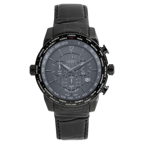 Xylys Swiss Chronograph Black Leather Strap and Black Dial Watch For Men - image number 0