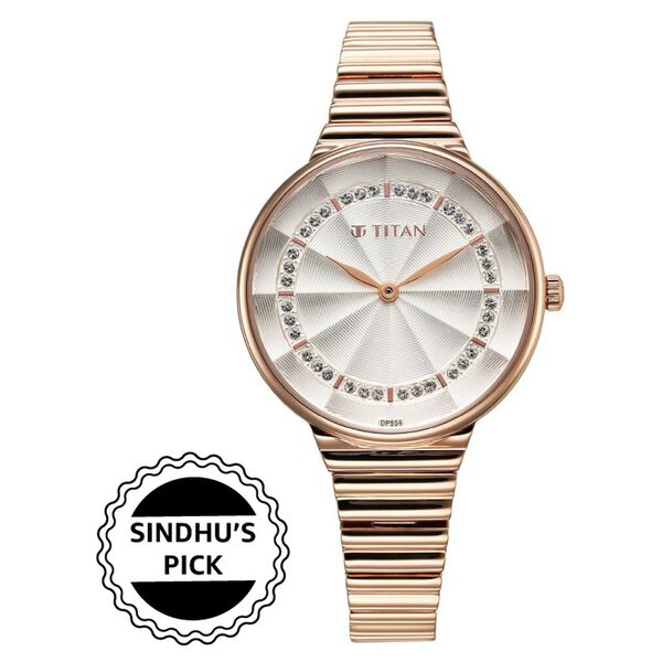 Titan Aura Quartz Analog Silver Dial Rose Gold Stainless Steel Strap Watch For Women - image number 0