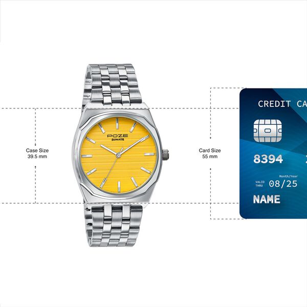 Sonata Poze Quartz Analog Yellow Dial Silver Colour Stainless Steel Strap Watch For Men - image number 3