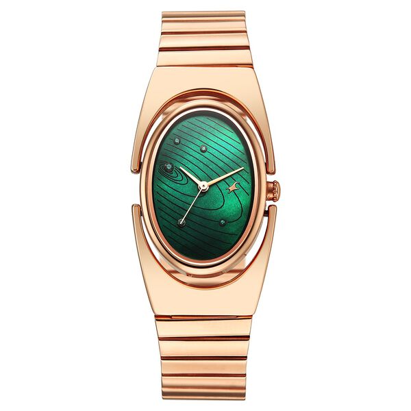 Fastrack UFO Quartz Analog Green Mother Of Pearl Dial Rose Gold Colour Stainless Steel Strap Watch For Girls - image number 0