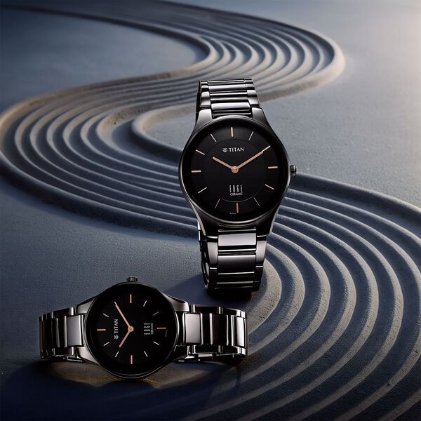 Titan Edge Pair Black Dial Analog Ceramic Strap watch for Couple - image number 5