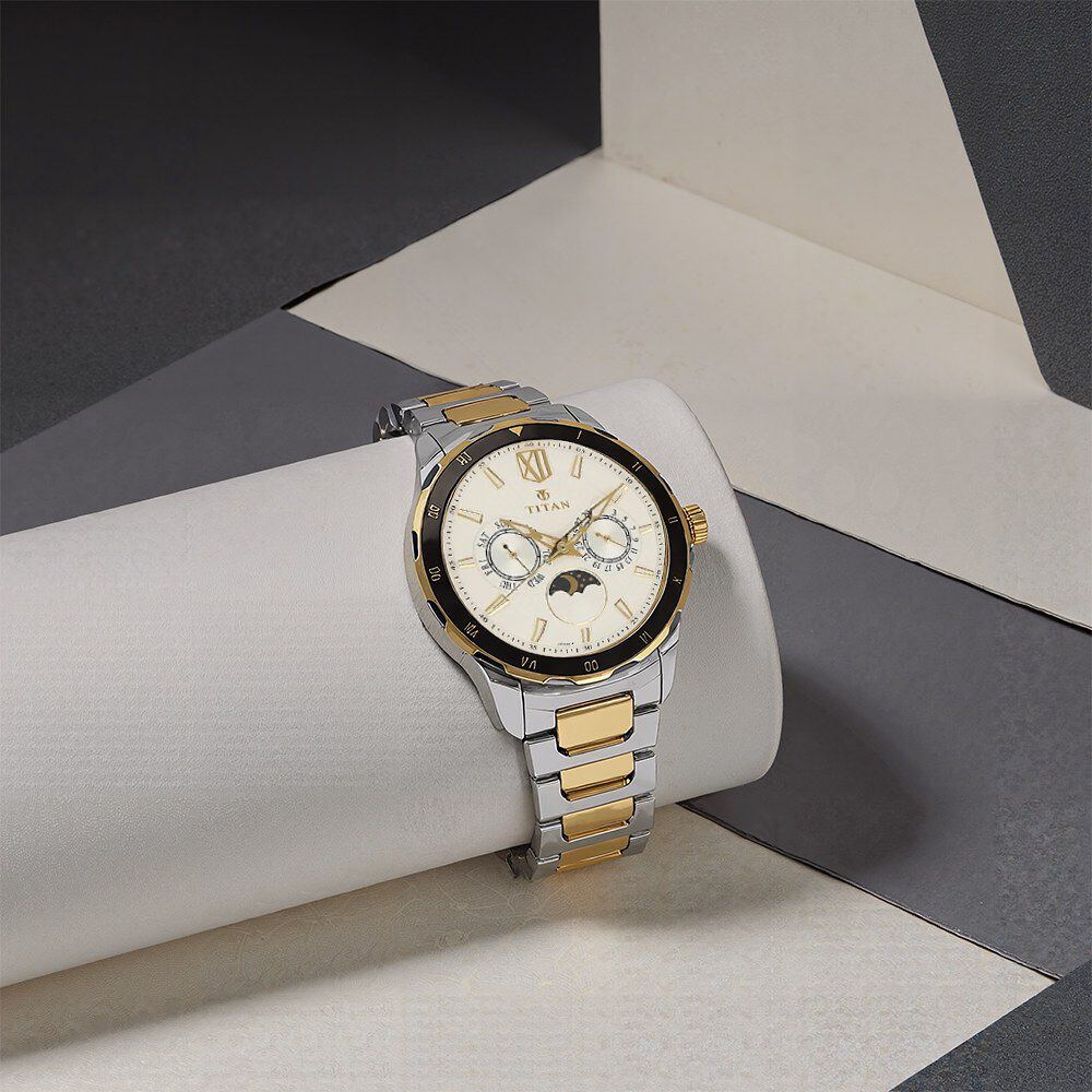 Titan Quartz Multifunction White Dial Stainless Steel Strap Watch for Men-image-12