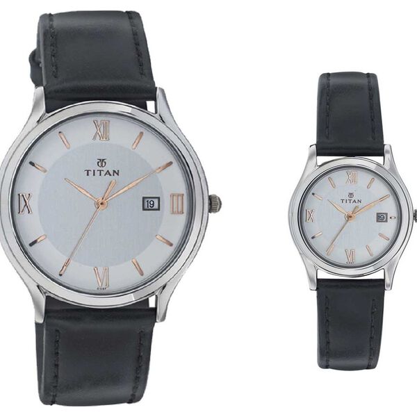 Titan Quartz Analog with Date Silver Dial Watch for Couple - image number 0
