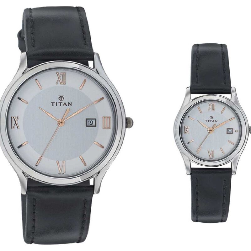 Titan Quartz Analog with Date Silver Dial Watch for Couple