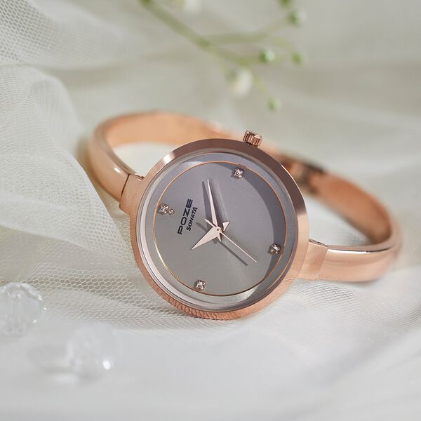 Sonata Poze Quartz Analog Grey Dial Rose Gold Color Metal Strap Watch For Women - image number 0