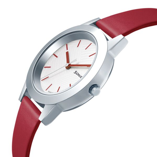 Sonata Splash White Dial Women Watch With Leather Strap - image number 3