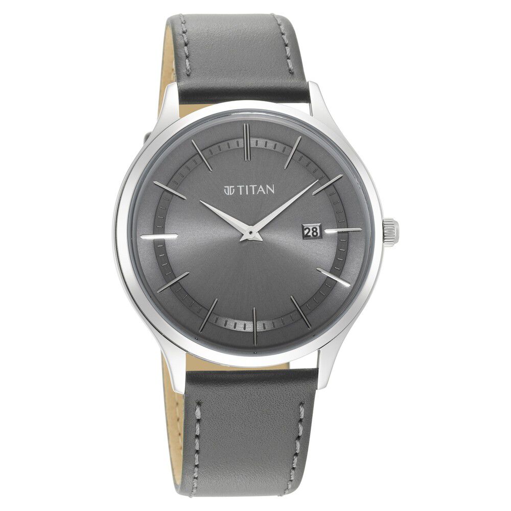Buy Online Titan Quartz Analog with Date Brown Dial Leather Strap