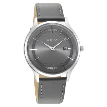 Titan Classique Slimline Grey Dial Analog with Date Leather Strap Watch for Men