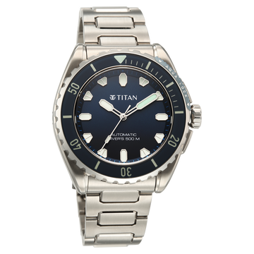 Titan Zero Hour Professional Diver's 500m Limited Edition Automatic Analog with Blue Dial Silver Titanium & Blue FKM Strap Watch for Men
