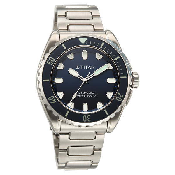 Titan Zero Hour Professional Diver's 500m Limited Edition Automatic Analog with Blue Dial Silver Titanium & Blue FKM Strap Watch for Men - image number 2