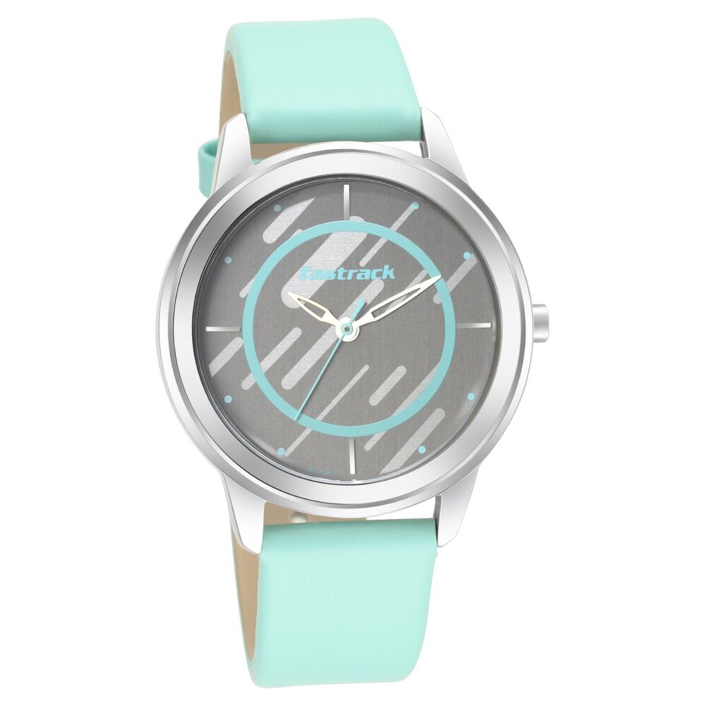 Buy Online Fastrack Quartz Analog Silver Dial Leather Strap Watch