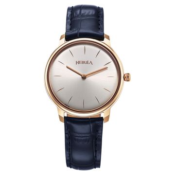 Titan Nebula Lustre 18 Karat Gold Quartz Analog Silver Dial Blue Leather Strap Watch For Women