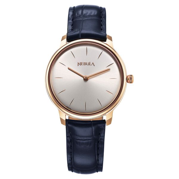 Titan Nebula Lustre 18 Karat Gold Quartz Analog Silver Dial Blue Leather  Strap Watch For Women
