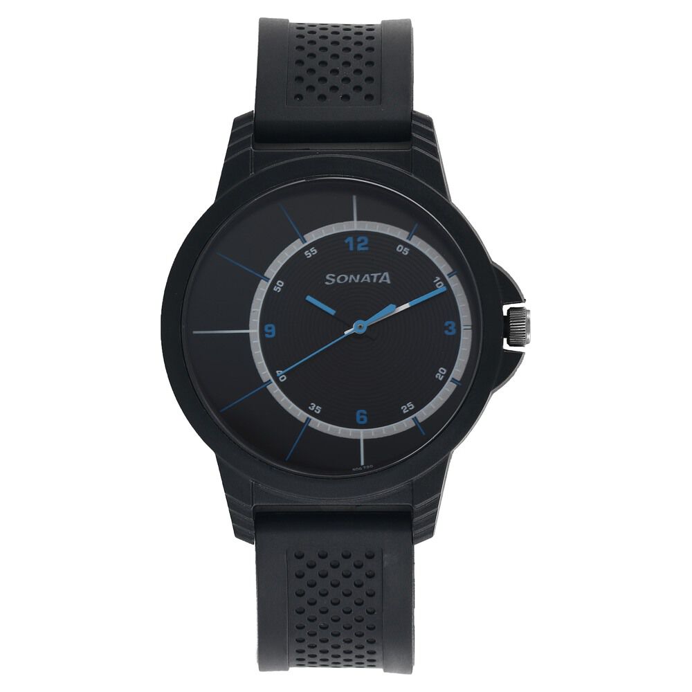 Buy Online Sonata Quartz Analog Black Dial Plastic Strap Watch for Men nl7119pp05 Titan