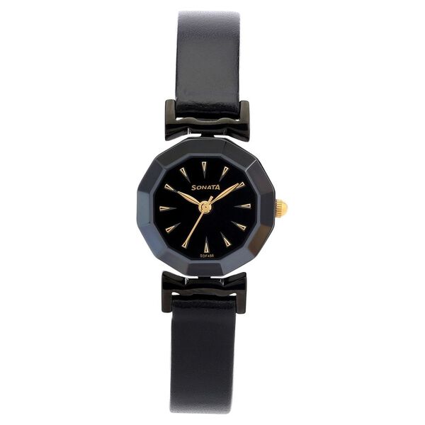 Sonata Quartz Analog Black Dial Leather Strap Watch for Women - image number 0