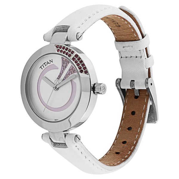 Titan Quartz Analog White Dial Leather Strap Watch for Women - image number 1