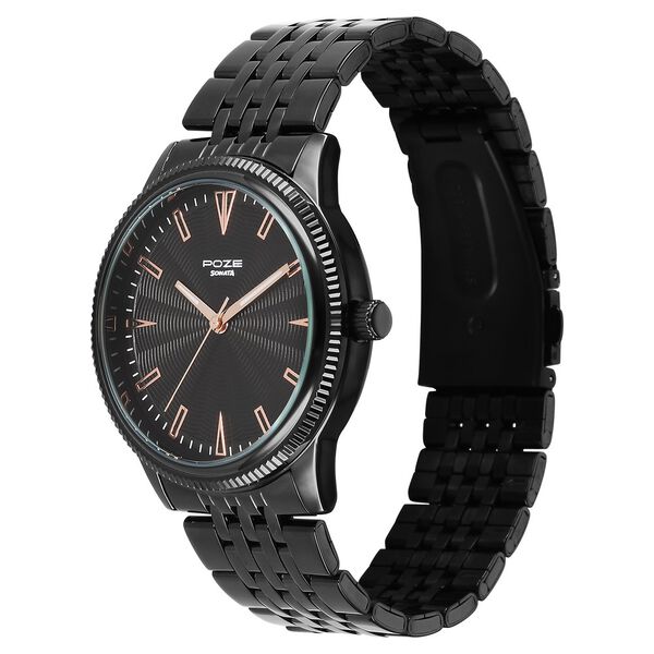 Sonata Poze Quartz Analog Black Dial Black Metal Strap Watch For Men - image number 2