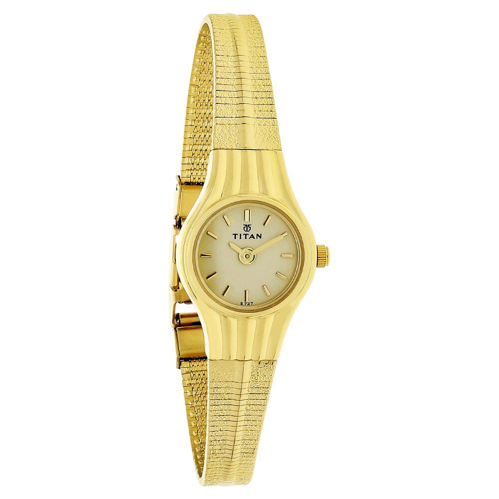 Buy Online Titan Quartz Analog Champagne Dial Metal Strap Watch for Women nf954ym03 Titan