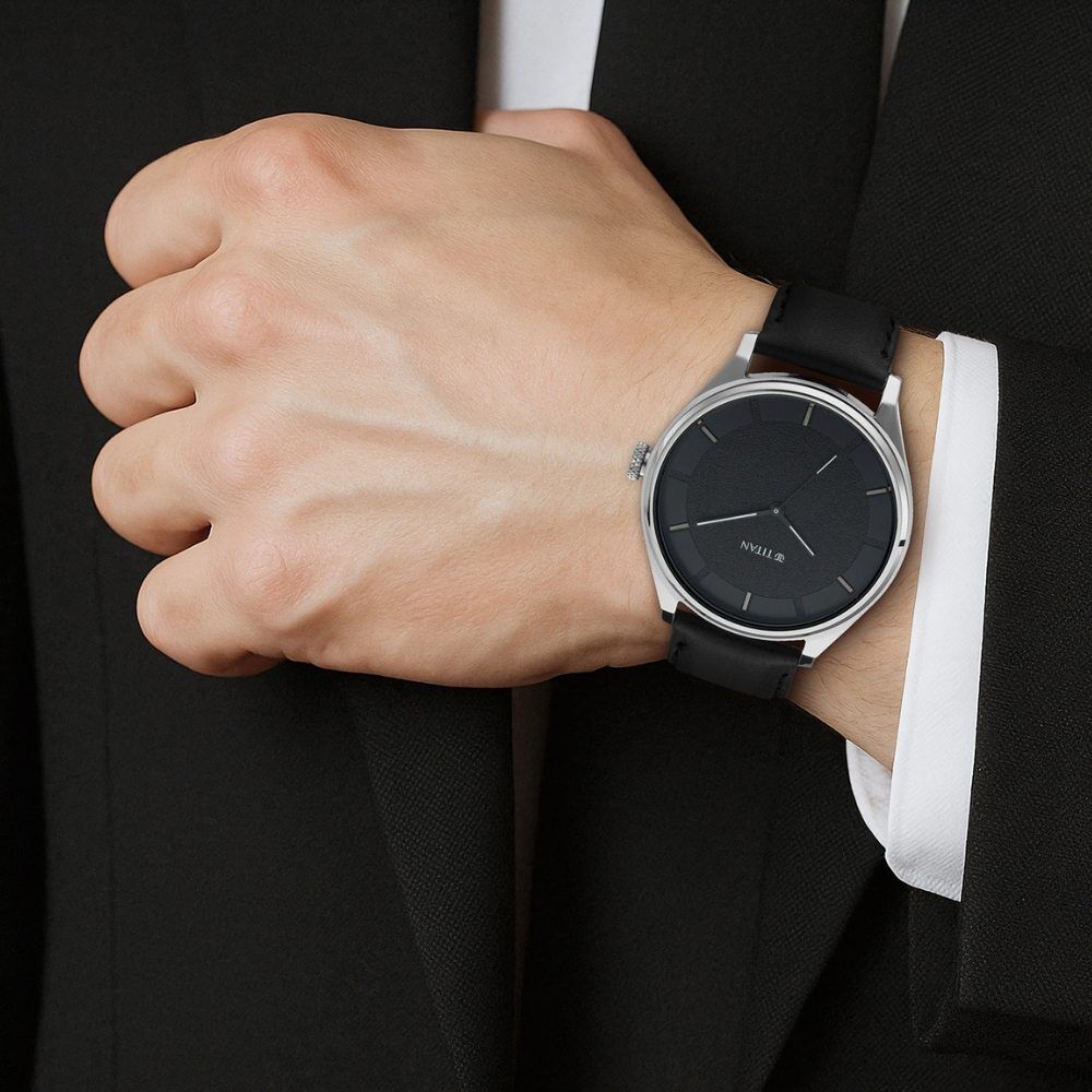 Buy Online Titan Workwear Quartz Analog Black Dial Black Leather